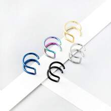 1入不銹鋼u型唇環和耳夾,女士多功能酒吧氛圍裝飾品 - 銀色 - 查看 9