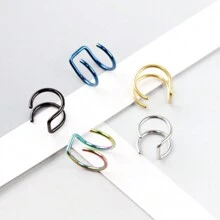 1入不銹鋼u型唇環和耳夾,女士多功能酒吧氛圍裝飾品 - 銀色 - 查看 8