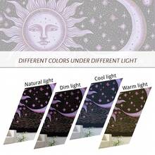 1 Piece Sun Moon Galaxy Black Purple Tapestry Witchy Polyester 100X150Cm/130X150Cm/150X200Cm Decorative Tapestry With Eight Traceless Stickers For Living Room, Bedroom, Dormitory Decoration And Gift Giving - Purple - View 6