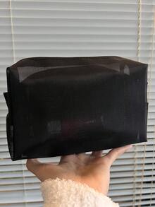 1pc/Small Set Fashionable Mesh Cosmetic Bag, Blue Breathable Storage Bag, Coin Purse, Wash Bag - Black - View 6