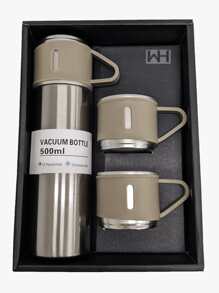 Vaso Termo con Set de 3 Tazas Vaccum Para Frío y Caliente - Marrón - Ver 3