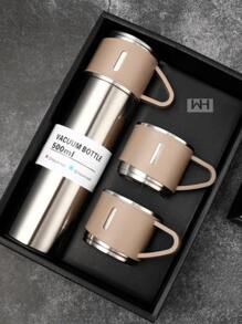 Vaso Termo con Set de 3 Tazas Vaccum Para Frío y Caliente - Marrón - Ver 1