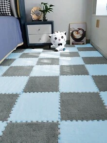 12pcs Bedroom Bedside Full Coverage Rug, Customizeable Interlocking Floor Mat, Suitable For Window Sill & Tatami, 12*12in - Light Grey - View 2