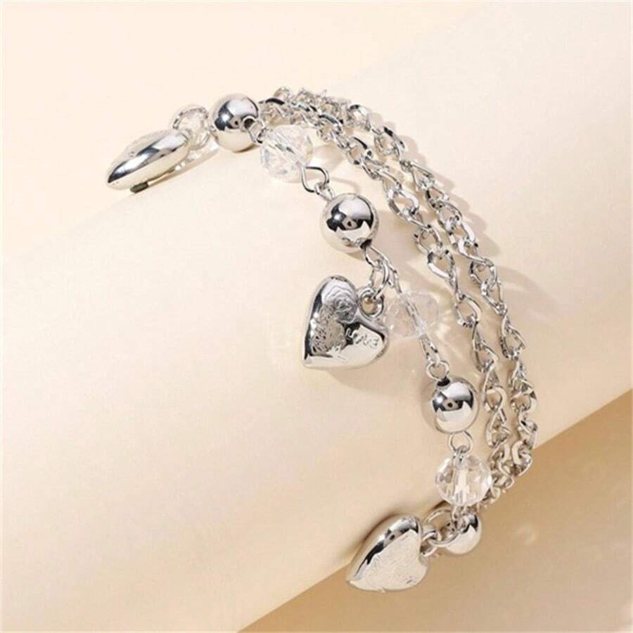 1個歐美風格的心形蝴蝶和蛇形手環,時尚的蝴蝶和流蘇細節簡單手鐲 - 銀色 - 查看 1