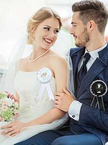 2pcs/Set Bride To Be Set, Groom & Bride Wedding Party Sash And Badge, Bachelorette Shower Decoration Accessory - White - View 4