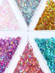 12 Packs/1 Set DIY Laser Four-Pointed Star Nail Art Sequins, DIY Jewelry Accessories, Crystal Glue Filled Sequins - Multicolor - View 6