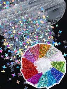 12 Packs/1 Set DIY Laser Four-Pointed Star Nail Art Sequins, DIY Jewelry Accessories, Crystal Glue Filled Sequins - Multicolor - View 5