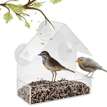 1 Pc Window Bird Feeder Outside Clear Acrylic Hanging Bird Feeders With Suction Cup Pet Supplies Transparent Wall-Mounted Bird Cage