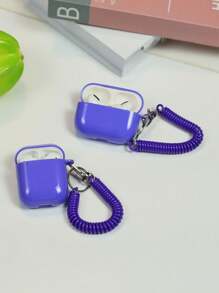 1pc Purple Anti-Drop Tpu Wireless Earphone Protective Case Compatible With Airpods 1/2/Pro With Elastic Neck Strap - Purple - View 4