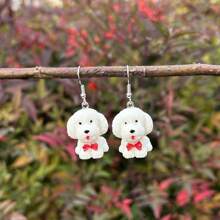 1pair Cute Teddy Dog Shape Resin Dangle Earrings, Diy Jewelry Accessories, Pet Lover Gift For Her - Teddy Dog - View 8