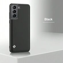 耐用防震純色素革手機殼，適用於三星A22 A32 A52 A42 A12 S20 S21 Plus Ultra FE - 黑色 - 查看 1