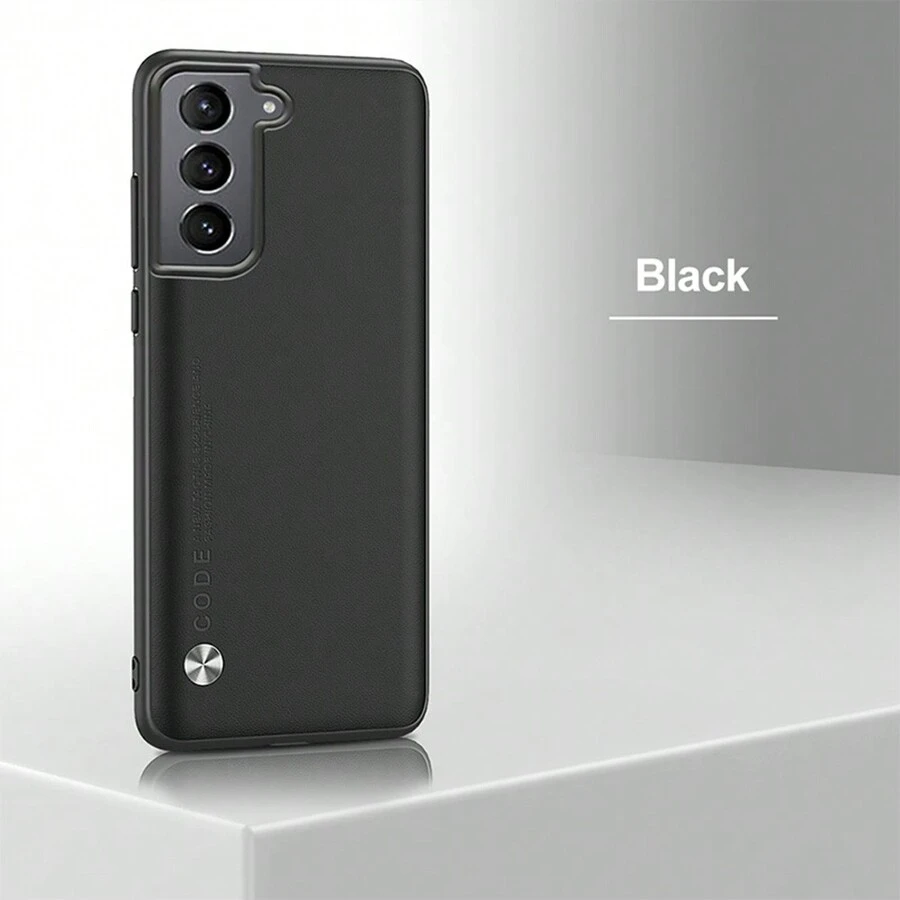 耐用防震純色素革手機殼,適用於三星A22 A32 A52 A42 A12 S20 S21 Plus Ultra FE - 黑色 - 查看 1