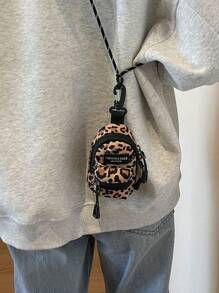 今年新款流行女士迷你单肩包，小巧独特设计休闲百搭简约时尚可爱多功能斜挎腰包，面料材质拉链开合，斑马纹牛皮纹豹纹纯色设计，可调节长肩带，方便携带，正面拉链口袋可拆卸挂钩，秋冬斜挎包，零钱包 - 棕色 - 查看 2