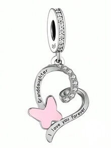 1入簡約款925純銀『孫女,我永遠愛你』蝴蝶吊墜珠珠diy男女通用派對飾品