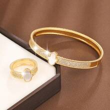 1pc Bracelet & 1pc Ring/ Set Fashionable Geometric Design Copper Setting Cubic Zirconia Women's Jewelry - Bracelet + Ring Set - View 10