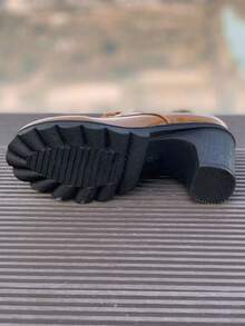 Women's Black Mary Jane Shoes With Round Toe, Thick Heel And Ankle Strap, Made Of Soft Leather, Suitable For Work - Brown - View 4