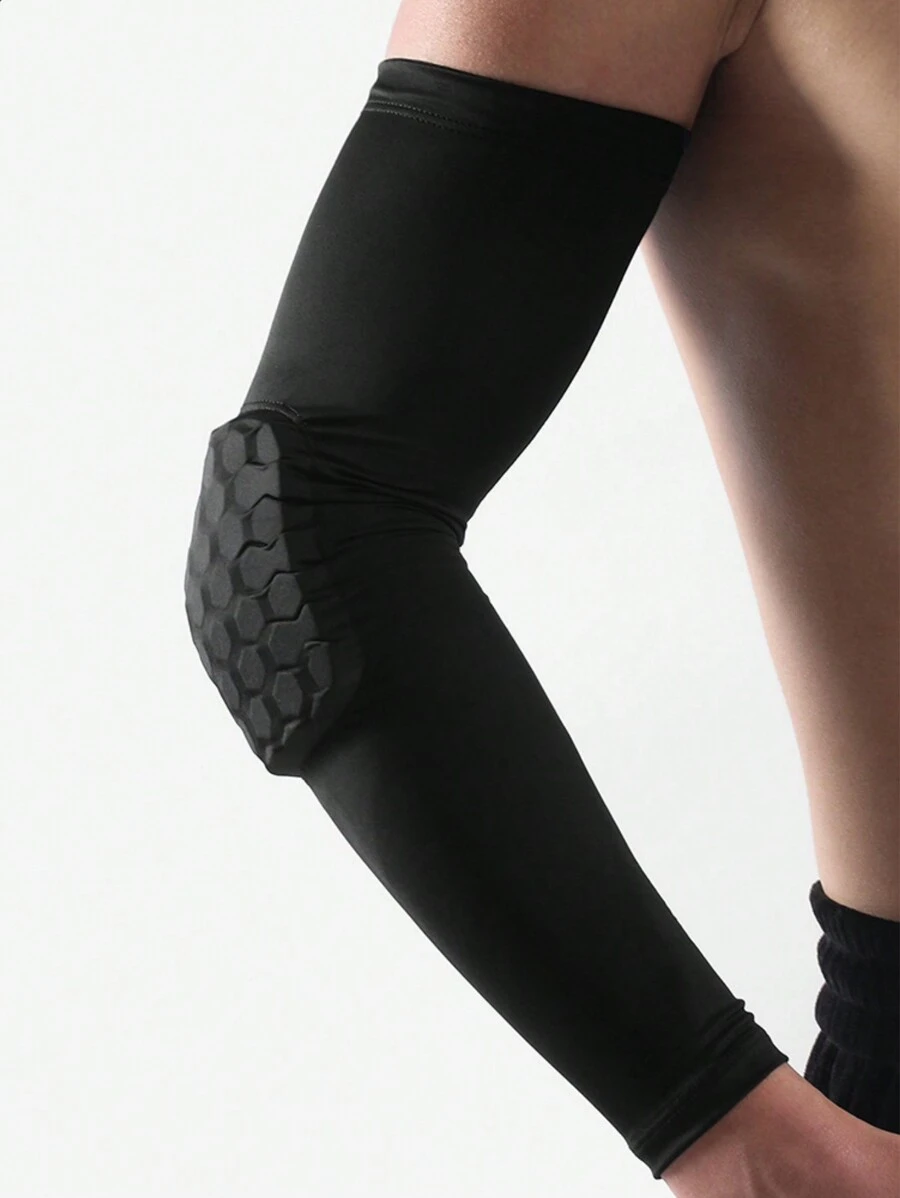 1個黑色伸出籃球臂套,具有防撞、防曬、蜂巢式肘墊,適用於戶外活動、騎自行車、跑步 - 黑色 - 查看 1