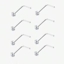 8pcs 1.5/2/2.5/3mm Cubic Zirconia Nose Piercing Jewelry Nose Studs, I L Shaped Shiny Crystal Bone Nostril Piercing Jewelry