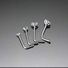 8pcs 1.5/2/2.5/3mm Cubic Zirconia Nose Piercing Jewelry Nose Studs, I L Shaped Shiny Crystal Bone Nostril Piercing Jewelry