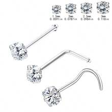 8pcs 1.5/2/2.5/3mm Cubic Zirconia Nose Piercing Jewelry Nose Studs, I L Shaped Shiny Crystal Bone Nostril Piercing Jewelry