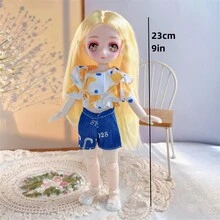 新品23公分卡通角色星眸娃娃,7點bjd活動關節,非常適合兒童玩具、自製娃娃玩具、女孩生日、情人節和萬聖節禮物。 - 黃色 - 查看 2