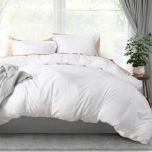 3pcs Queen Size Duvet Cover Bedding Set - 1 Duvet Cover With 2 Pillow Shams - Comforter Cover With Zipper Closure - Ultra Soft Brushed Microfiber - 90 X 90 Inches (White) - White - View 1
