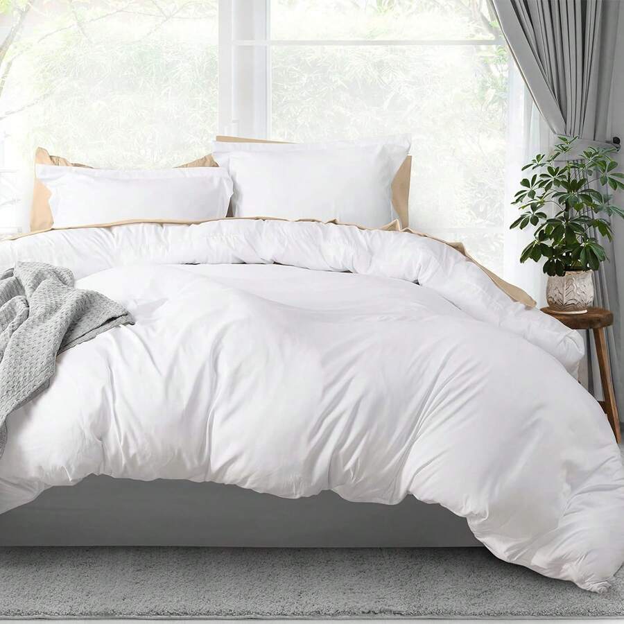 3pcs Queen Size Duvet Cover Bedding Set - 1 Duvet Cover With 2 Pillow Shams - Comforter Cover With Zipper Closure - Ultra Soft Brushed Microfiber - 90 X 90 Inches (White) - White - View 1