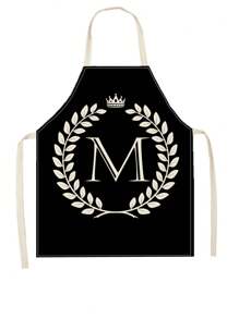 1pc Wheat Ear & Letter M Shaped Kitchen Cooking Apron For Home Use - Apricot - View 1