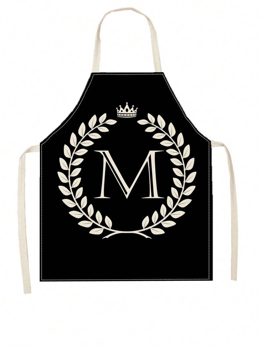 1pc Wheat Ear & Letter M Shaped Kitchen Cooking Apron For Home Use - Apricot - View 1