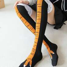 1 đôi Vui Gà Đôi chân In Cao đến đầu gối Vớ , Dễ thương Mới lạ Hoạt hình Gà Chân Mẫu - Màu vàng - Xem 2