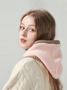 1入組女式貝雷帽和圍巾套裝,采用針織毛線材料,非常適合秋冬季節穿著 - 粉色 - 查看 2