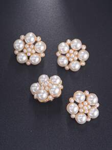 6入組/包裝珍珠圓盤和花狀金屬按鈕,適用於女裝、頭飾、手袋、鞋子、花束diy裝飾 - 白色 - 查看 5