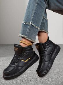 新款女士休閒運動厚底運動鞋，時尚平底鞋 - 黑色 - 查看 5