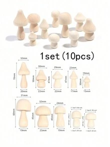 10 Piezas-unfinished Hongo De Madera Para Manualidades, Setas De Madera Naturales Para Pintar, Setas Pequeñas De Varios Tamaños, Decoración De Hongos De Madera Para Proyectos De Arte Y Manualidades, Decoración Y Más Colores De Pintura Diy - color madera - Ver 8