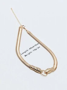 1pc Elegant Alloy Flat Snake Chain Necklace With Vintage Luxury Style For Daily Wear - Yellow Gold - View 4