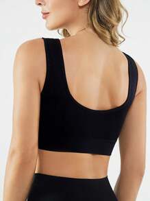 2 件装纯色无钢圈文胸、女士运动文胸、无缝舒适瑜伽文胸，带可拆卸胸垫 - 彩色 - 查看 5