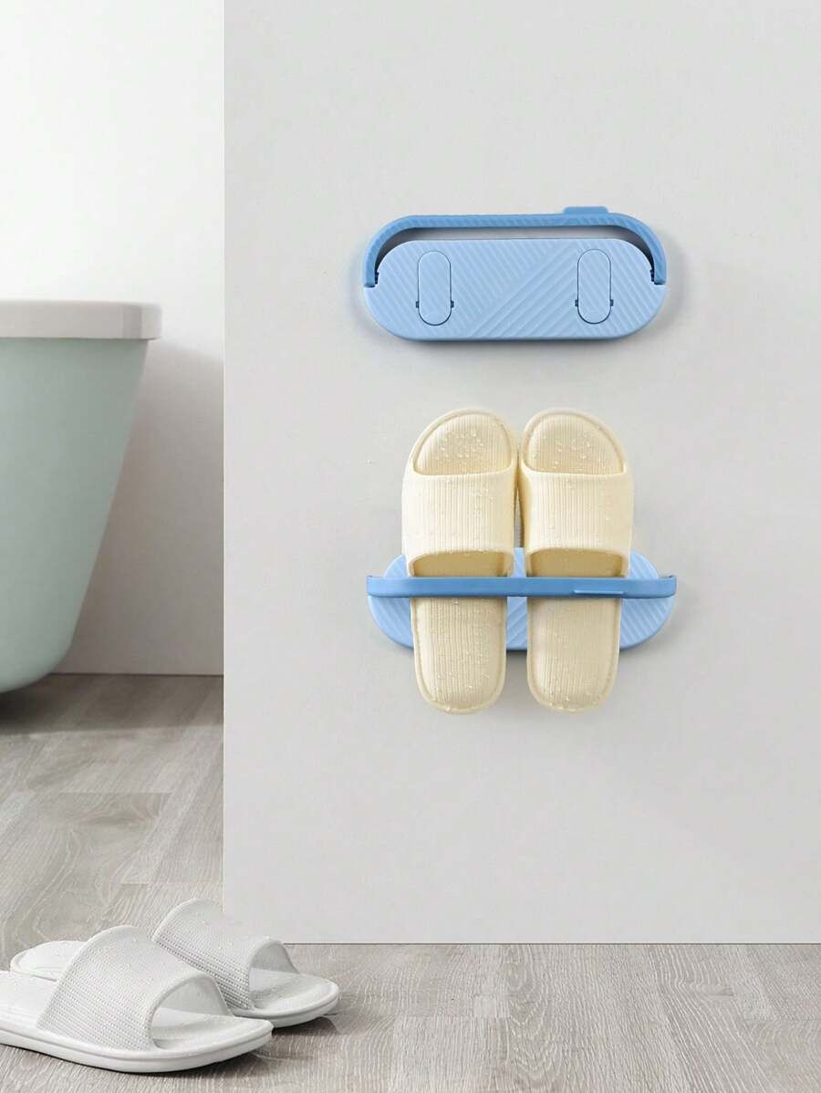 1入組浴室拖鞋掛架,掛牆鞋子收納組合,無需打洞,廁所收納架 - 藍色 - 查看 1