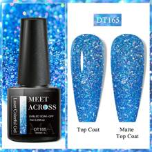 Set di 6 smalti gel per unghie, colori autunnali glitterati, kit per arte di unghie UV LED, smalto semipermanente con base e top coat - Blu - Visualizzare 5