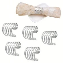 6pcs Stylish Elastic Striped Napkin Rings - Great For Family Gatherings, Holiday Parties, Hotels, Restaurants Table Decor - Silver - View 1