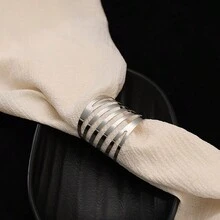 6pcs Stylish Elastic Striped Napkin Rings - Great For Family Gatherings, Holiday Parties, Hotels, Restaurants Table Decor - Silver - View 4