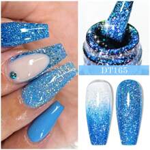 Set di 6 smalti gel per unghie, colori autunnali glitterati, kit per arte di unghie UV LED, smalto semipermanente con base e top coat - Blu - Visualizzare 4