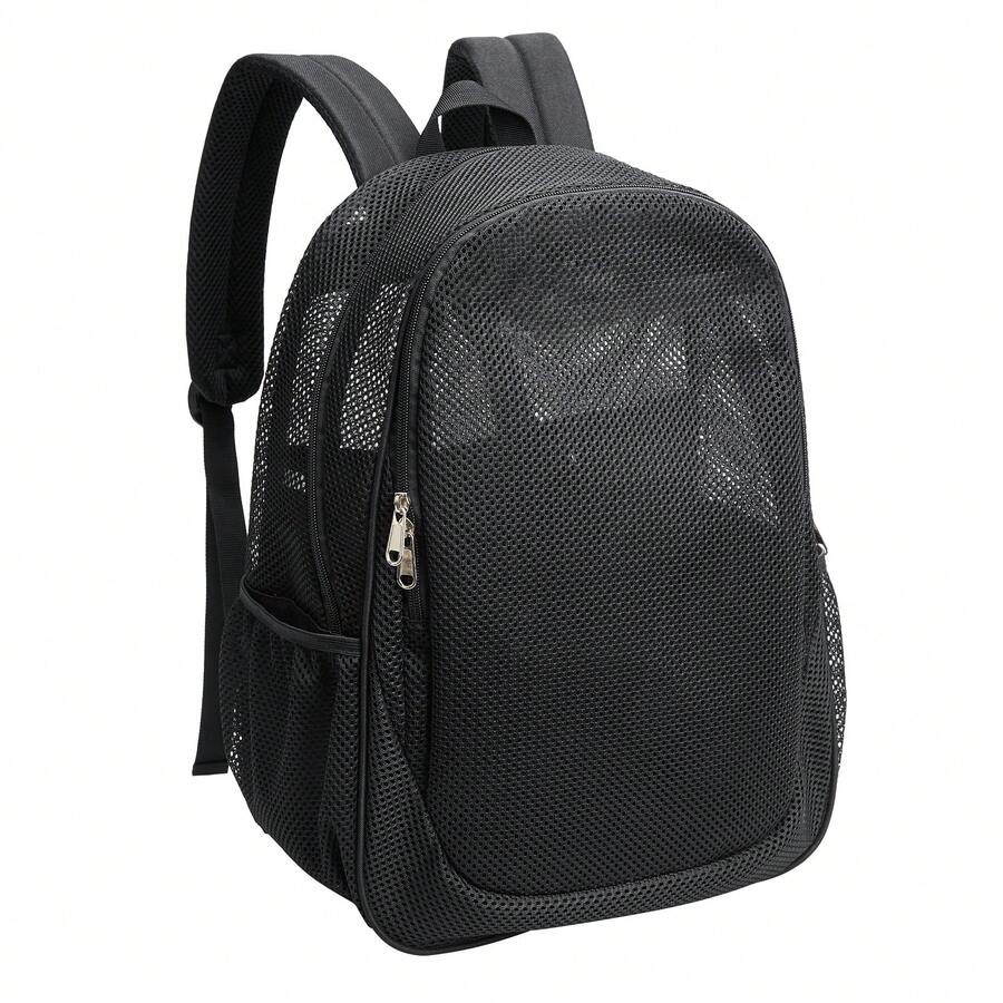 半透明背包,適用於學校、海灘、游泳、戶外運動、健身,重型網眼背包適用於兒童、成人、女孩、男孩（黑色）