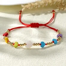 1入珠子手繩 小銅珠 手工可調節 可愛糖果色愛心堆疊珠寶 適合女性少女假日新款 - 彩色 - 查看 7