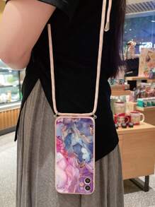 1 Ốp lưng điện thoại viền thẳng họa tiết hoa anh đào và đá cẩm thạch hồng mờ, tương thích với Apple//Redmi//VIVO, chống nước, chống sốc, chống rơi, chống trầy xước - Màu Hồng baby - Xem 2