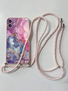 1 Ốp lưng điện thoại viền thẳng họa tiết hoa anh đào và đá cẩm thạch hồng mờ, tương thích với Apple//Redmi//VIVO, chống nước, chống sốc, chống rơi, chống trầy xước - Màu Hồng baby - Xem 3