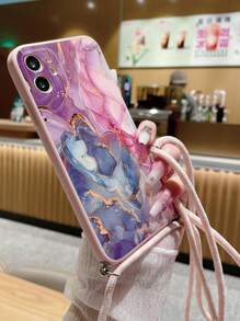 1 Ốp lưng điện thoại viền thẳng họa tiết hoa anh đào và đá cẩm thạch hồng mờ, tương thích với Apple//Redmi//VIVO, chống nước, chống sốc, chống rơi, chống trầy xước - Màu Hồng baby - Xem 4