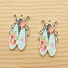10pcs Flower Insect Charm For Jewelry Making Enamel Pendant Zinc Alloy Gold Plated - Multicolor - View 12