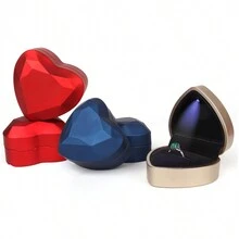 創意心形 Led 耳環和戒指盒,帶有閃亮燈光,非常適合求婚和珠寶展示 - 心型LED發光飾品盒 - 查看 2