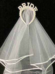 1 băng đô trang trí ngọc trai giả có mạng che mặt, phụ kiện tóc ngọc trai giả có họa tiết chữ cô dâu, băng đô cô dâu, mạng che mặt tiệc cưới & tiệc độc thân, trang trí tiệc, phụ kiện cô dâu ngày lễ tình nhân thanh lịch - trắng - Xem 2