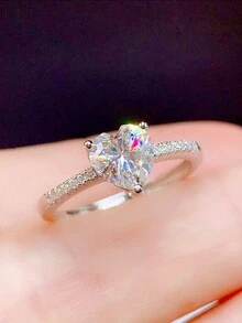 Women's Heart-Shaped Engagement Ring Made Of S925 Sterling Silver - White - View 3